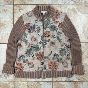 Vintage Floral Knit Cardigan with Zipper